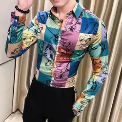 Camisa estampada informal con solapa para hombre, ropa de otoño 2022, nuevas camisetas coreanas holgadas de gran tamaño, camisas que combinan con todo de manga larga