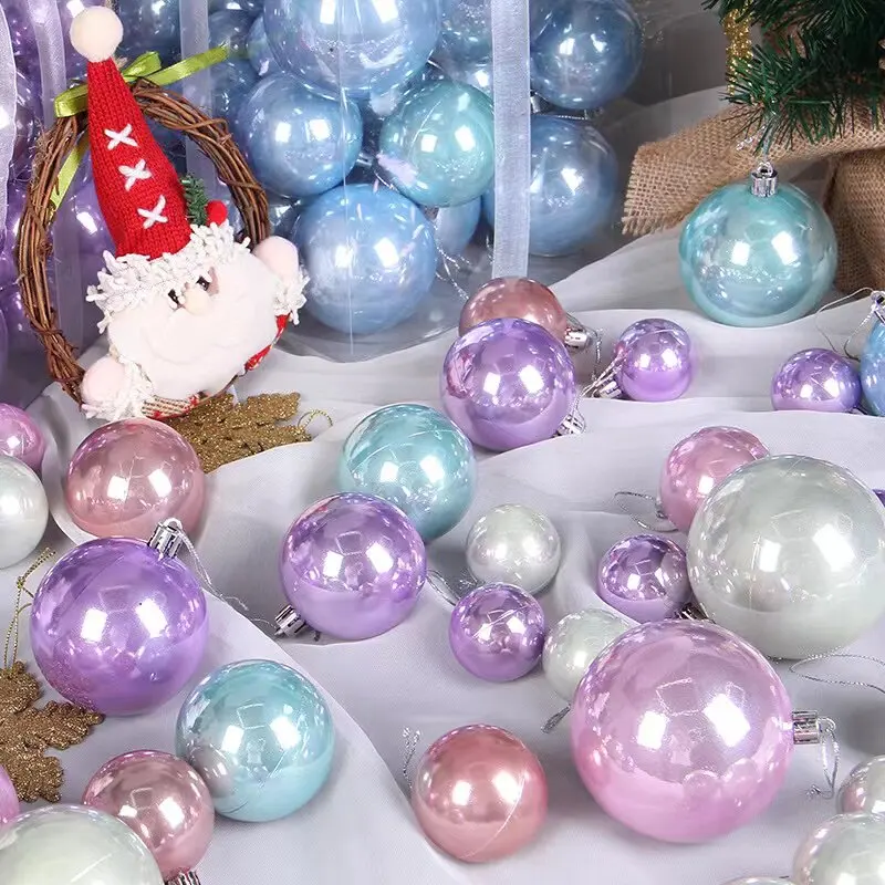 Pearlescent White Christmas Baubles 6CM 8CM Glossy Hanging Pendants For Shopping Mall Bar Indoor Holiday Scene Decoration