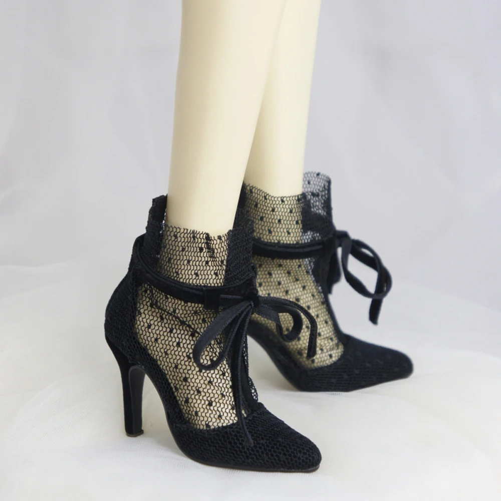 

D09-P332 children handmade toy 1/3 SD16 SOOM/AS bjd doll shoes Fine heeled black lace high-heeled boots 1pair