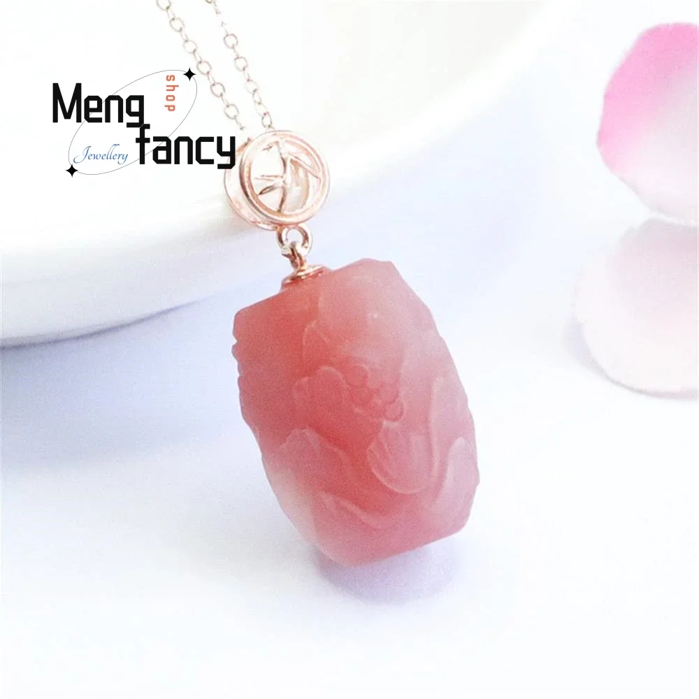 

S925 Silver Natural Salt Source Agate Peony Pendant Retro Charms Fashion Mascots Fine Jewelry Men Women Necklace Holiday Gifts