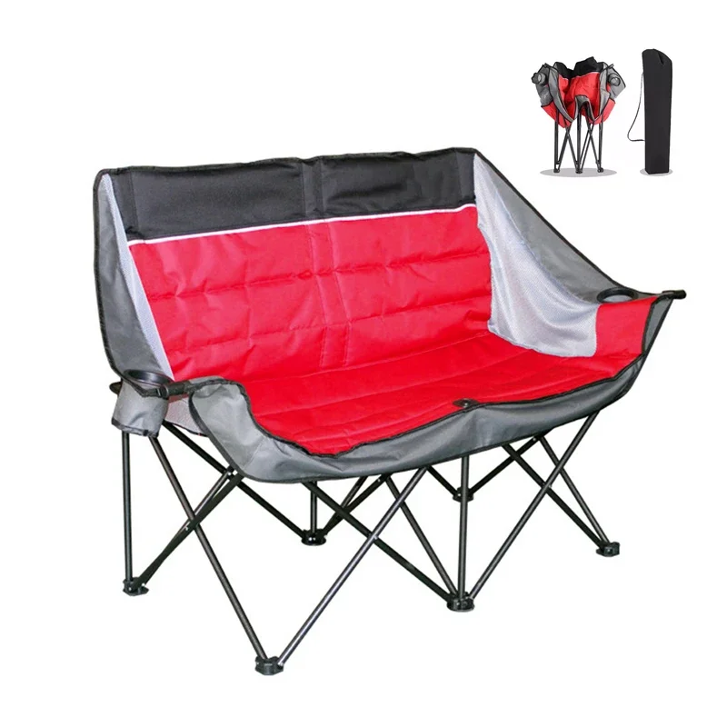 Heavy Duty Oversized Double Quilted  Portable Folding Padded Seat Camping Chair With 2 Cup Buckets And Armrests