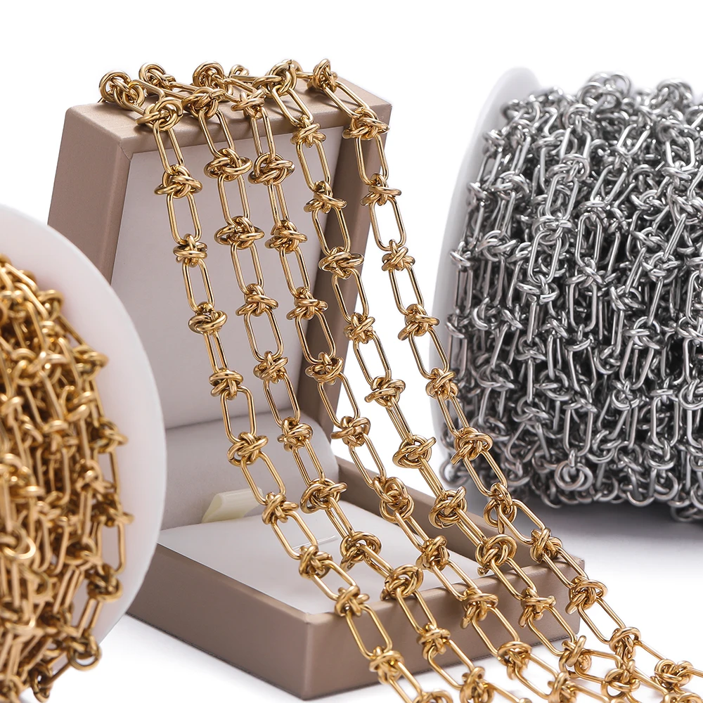 

1m/39.37in Stainless Steel Knot Chains Golden Handmade Chains for DIY Necklace Bracelet Waist Chain Jewelry Making Chain