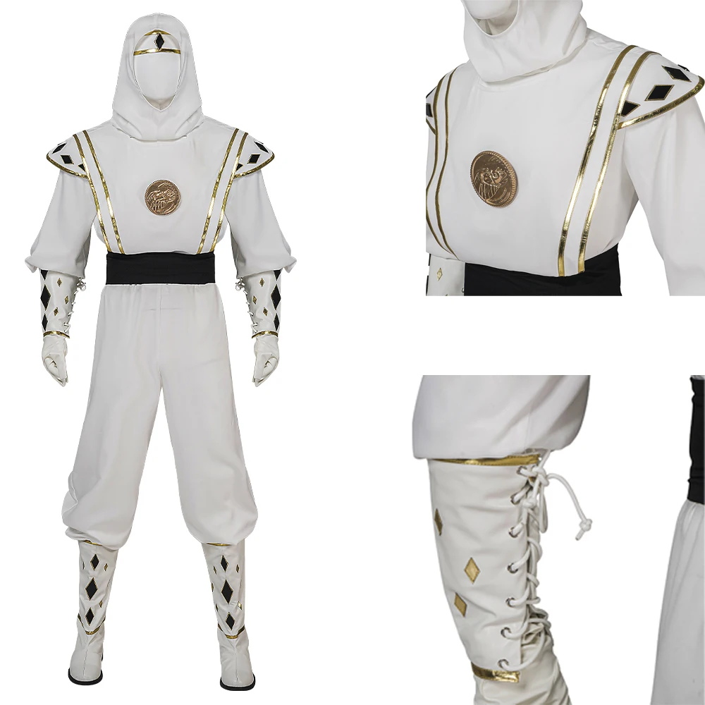 

Tommy Oliver White Ninja Cosplay Halloween Superhero Rangers Costume White Soldier Uniform Battle