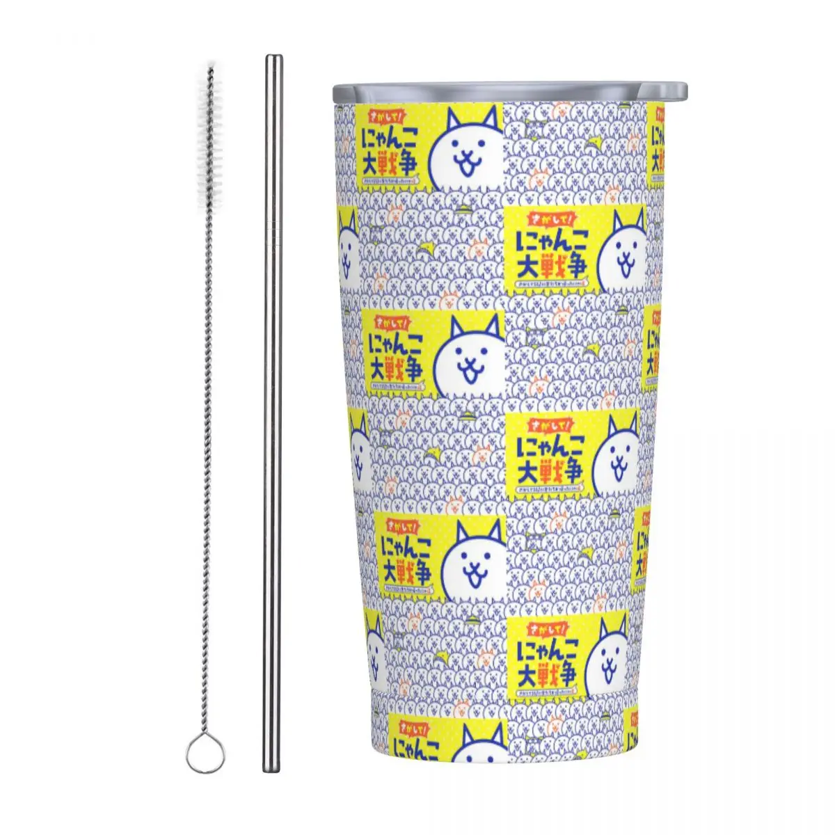 The Battle Cats Stainless Steel Tumbler Vacuum Insulated Mugs Thermal Cold Bottle Straw With Lid 20oz