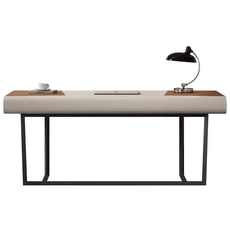 

Italian minimalist home desk rectangular desk solid wood saddle leather computer desk designer study furniture