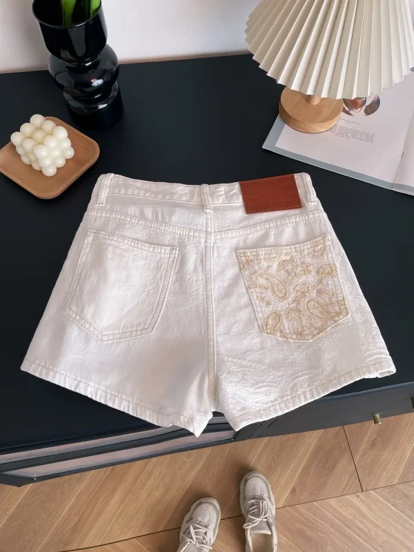 

Outlet Exclusive Luxury Embroidered Color Block Short Jeans Korean Style High Waist Straight Leg Summer Commute Fashion