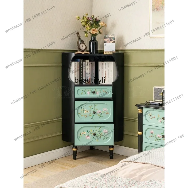 HAmerican Country Living Room Corner Cabinet   Bedroom Bedside Bookcase Triangle Cabinet Shelf Hand Painted Furniture