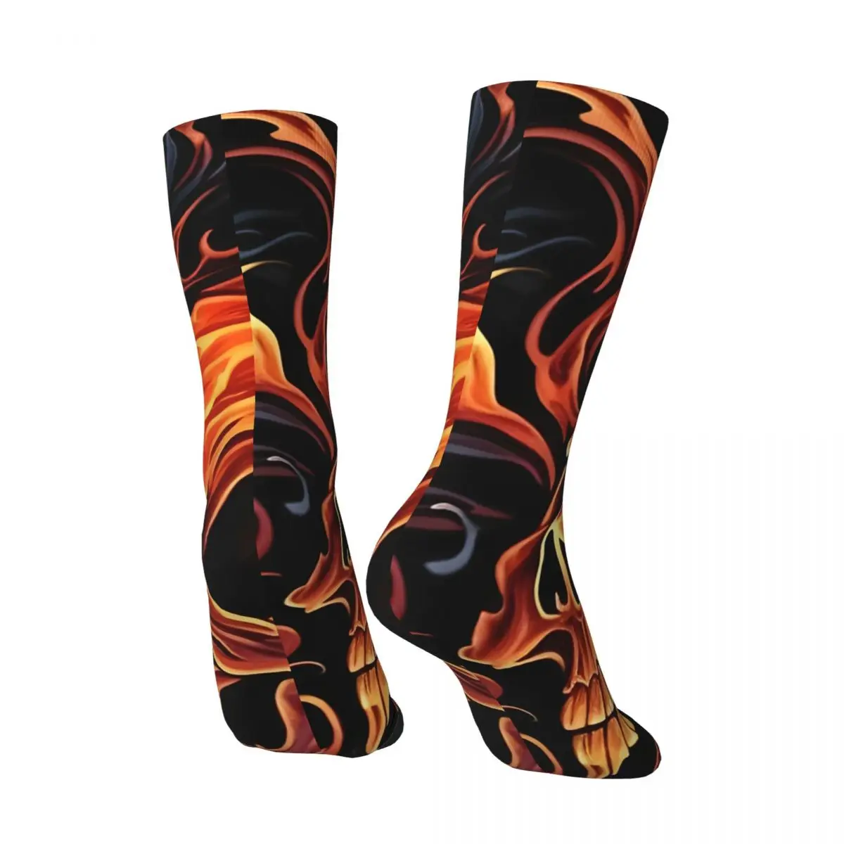 Vintage Seamless Flame Scull Rebelios Pattern Black Background Horror Drawstring Bag Men's compression Socks Unisex Street Style