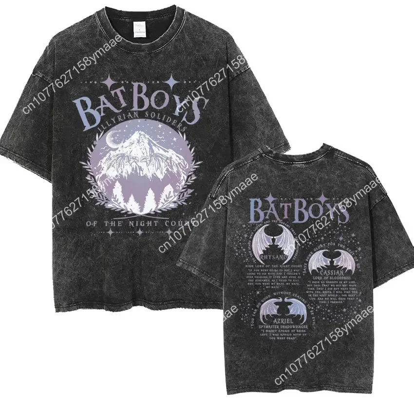 Limited Bat Boys Azriel Vintage Washed T Shirt Shadowsinger Night Court Licensed SJM T-shirt Men Women Aesthetic Oversized Tshir