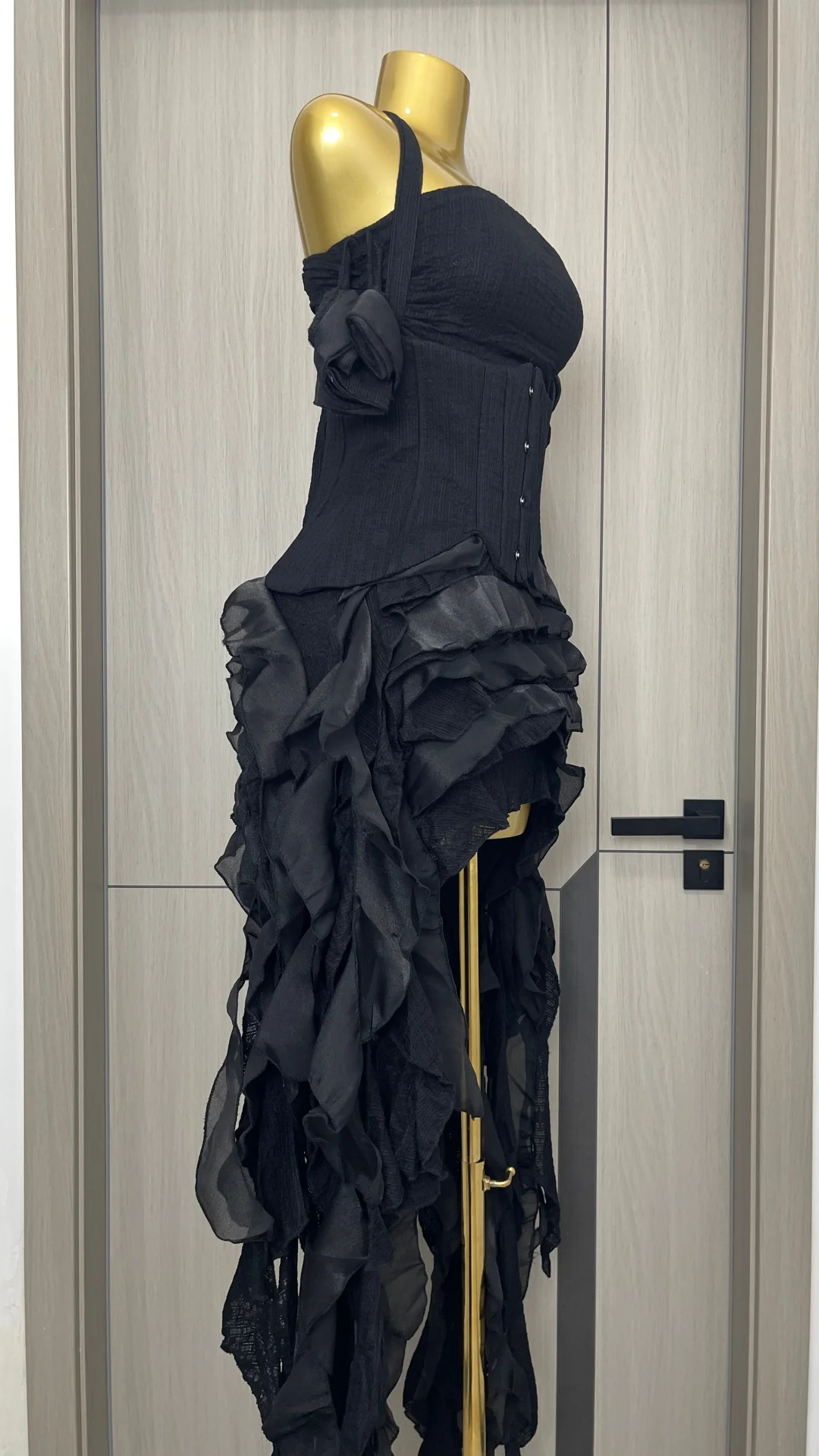 Women Skirt Suit Draped Dress Three Piece Sets Sexy Halter Ruffled Dress Lace-up Corset Top Shorts Party Cocktail Dress Vestidos image 2