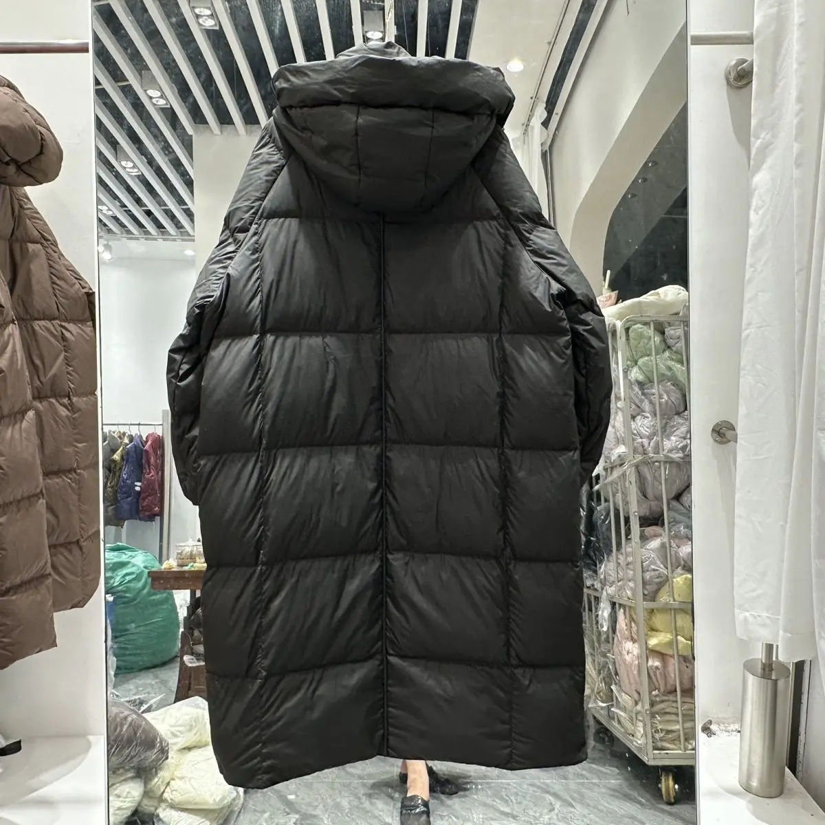 2025 inverno feminino jaqueta solta commuter manga de malha à prova de vento com capuz jaqueta