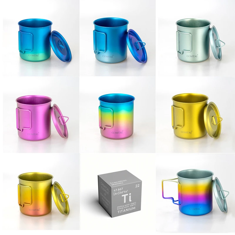 Color Pure Titanium Water Cup Ultra Light Oxidized color Mug Camping Drink Set Rainbow Gift Cup Camping Hike 420ml