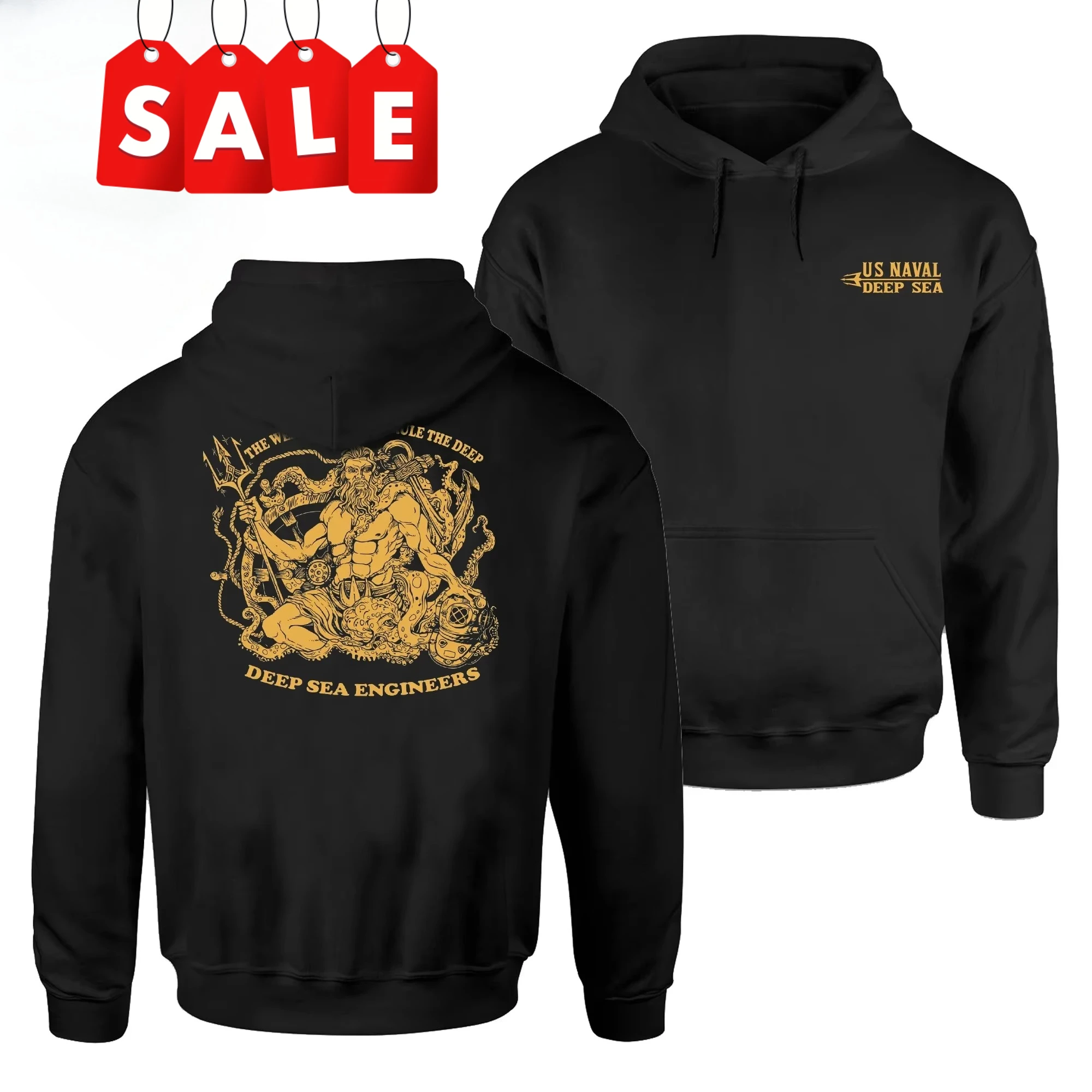 US Naval Divers Poseidon Deep Sea Engineers Pullover Hoodie New 100% Cotton Casual Mens Sweatshirts Military Style Streetwear