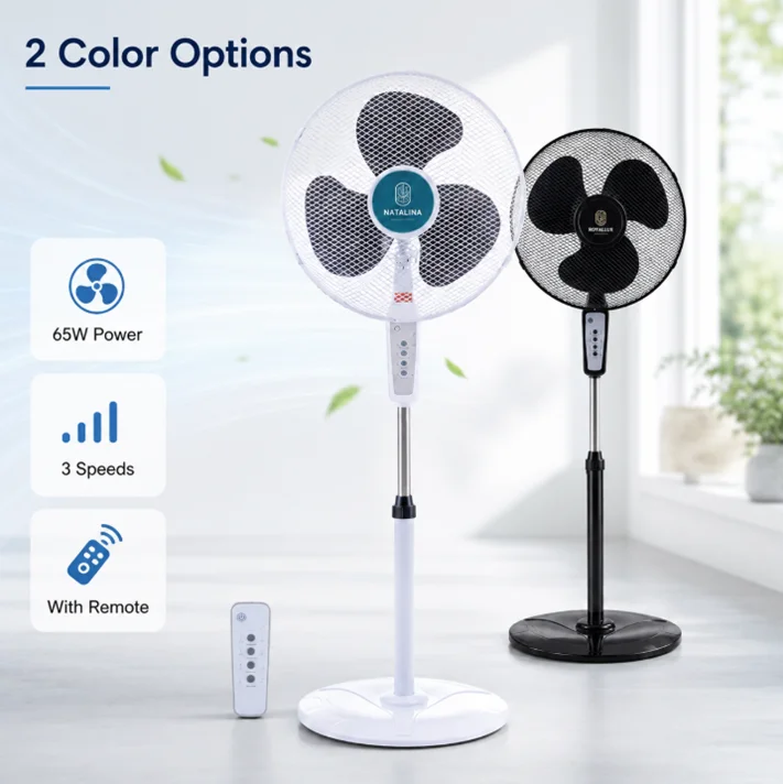 Ventilateur sur pied réglable en hauteur 65W H128, ventilateur de sol oscillant à 3 vitesses avec télécommande, ventilateur de refroidissement silencieux noir et blanc en option pour la maison, la chambre à coucher et le salon