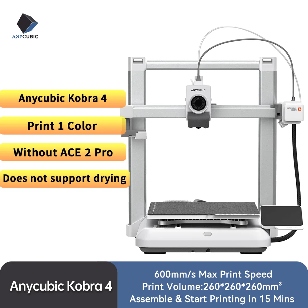 ANYCUBIC Kobra 4/Kobra 4 Combo 600mm/s Snelle 3D-printer, tot 8 kleuren filament, APP-besturing