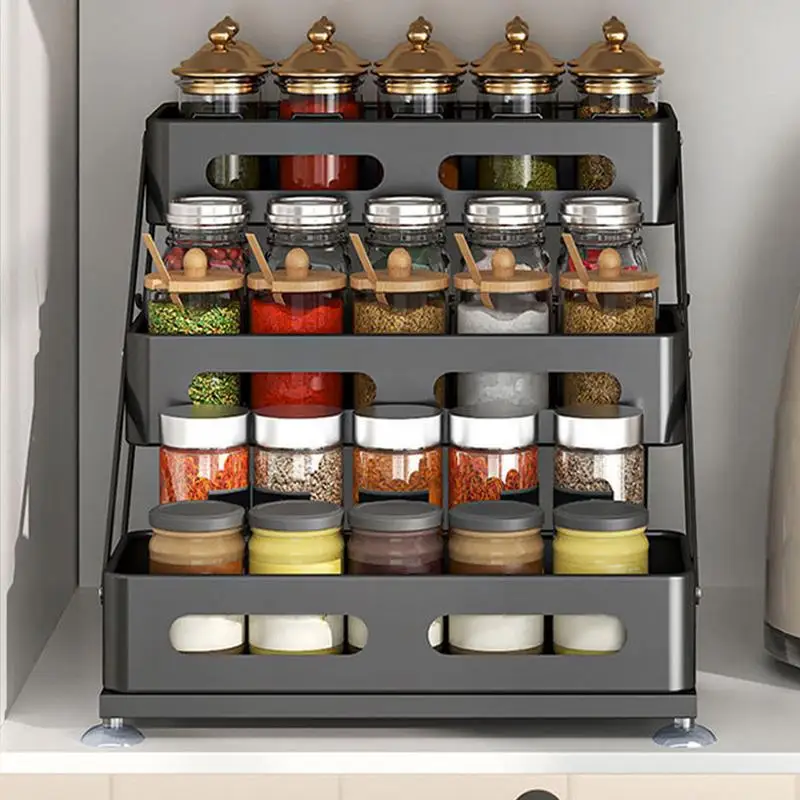 

Kitchen Seasoning Rack Three-Layer Seasoning Organizer Household Storage Supplies Adjustable Seasoning Rack For Countertop
