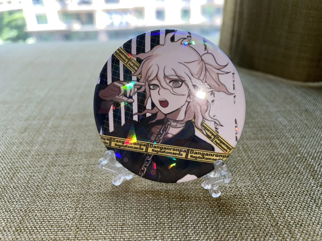 2025 Anime Danganronpa Nagito Komaeda 58mm Laser Fragments Smiling Face Badge Cosplay Creative Baji Brooch Pins Collection Gift