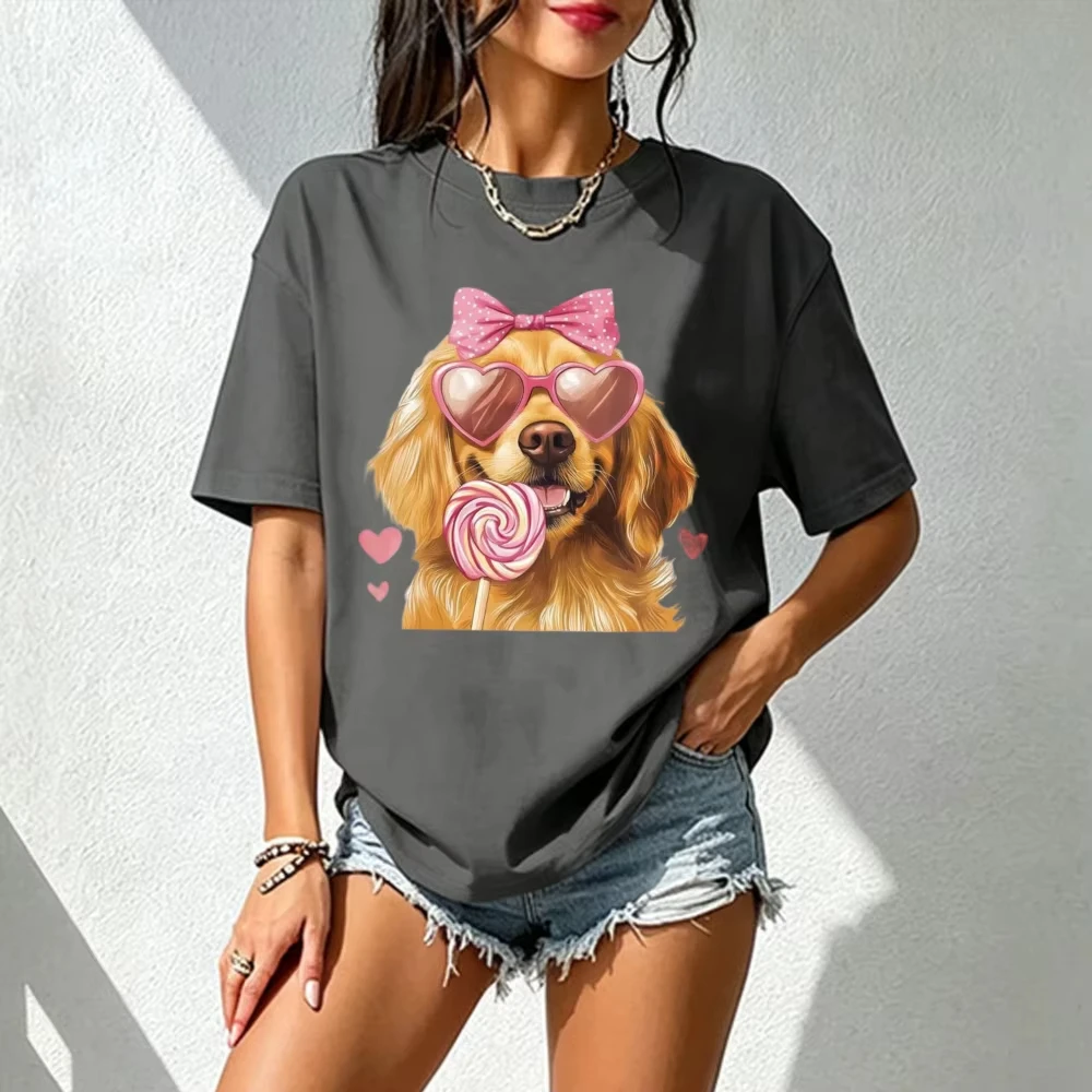 Valentine's Day Shirt Valentine Golden Retriever Tee Coquette Golden Retriever Lover Gift Dog Mom Cotton Tee Lovers' Clothes