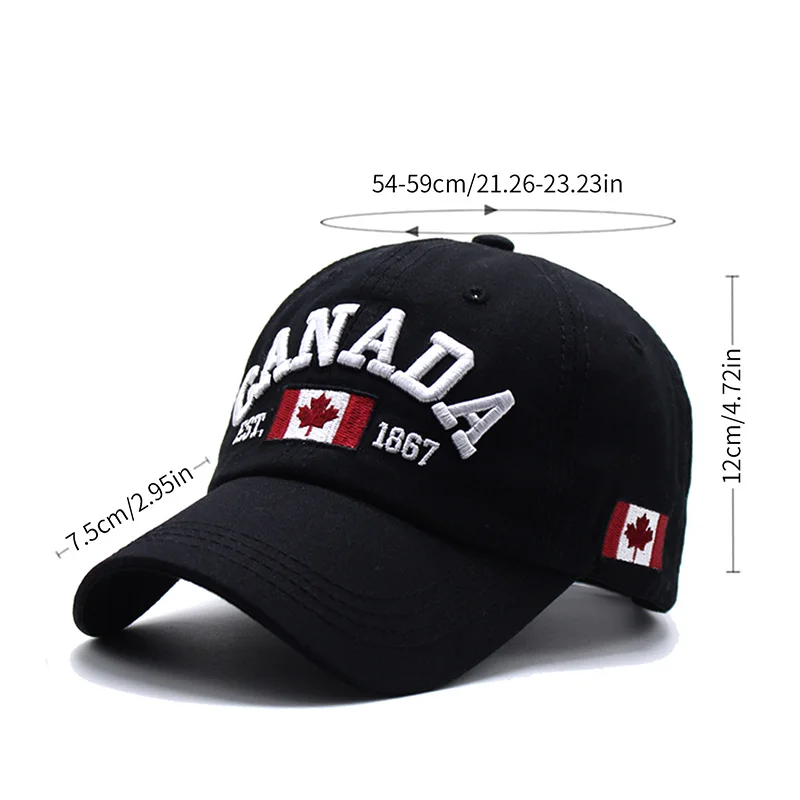 Men Women CANADA Letter Embroidery Baseball Cap Maple Leaf Flag Printed Hat Casual Adjustable Snapback  Hip Hop Golf Sport Caps