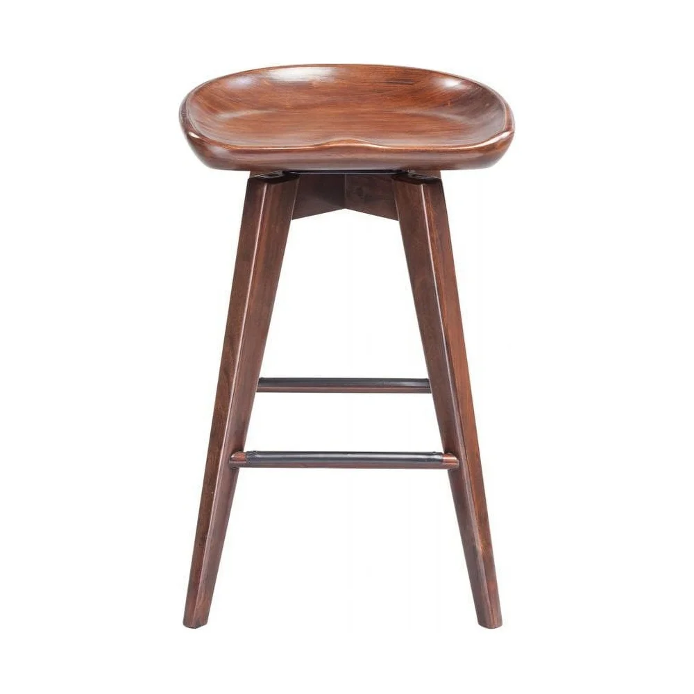 Contemporary Backless Swivel Stool Solid Hardwood Counter Bar Height 360 Degree Swivel Plate Metal Kickplate Dining Kitchen