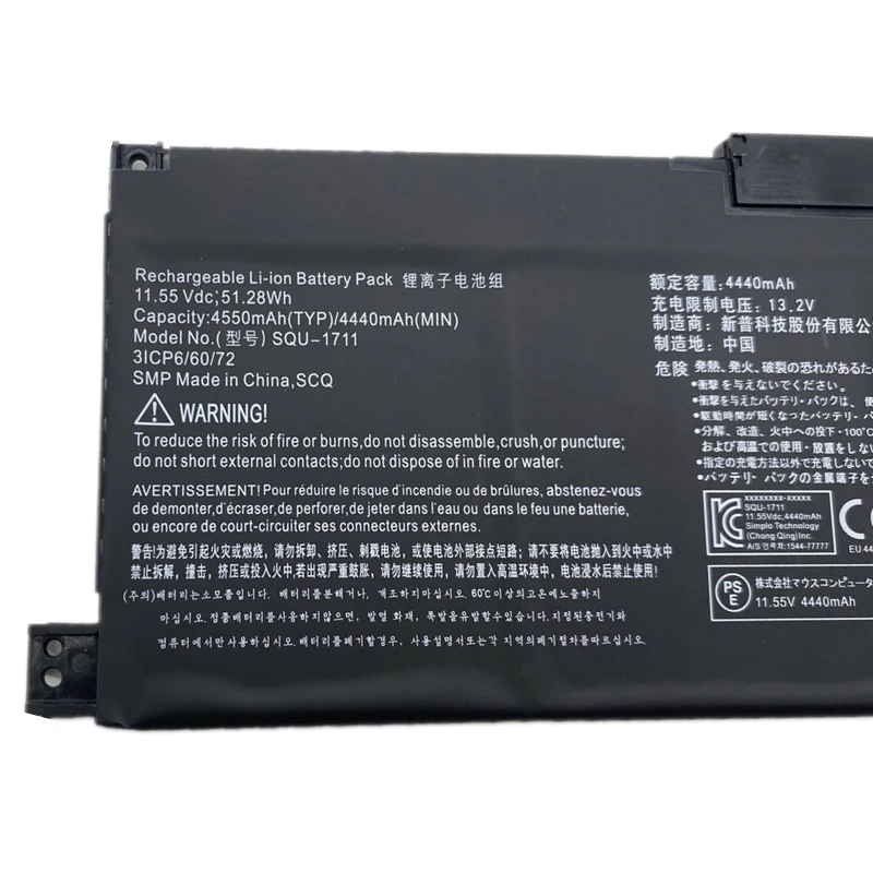 Genuine SQU-1711 SQU-1718 3ICP6/60/72 Laptop Battery 11.55V 51.28Wh For Thunderobot 911M 911Air 911S 911Targa G7000M G8000M