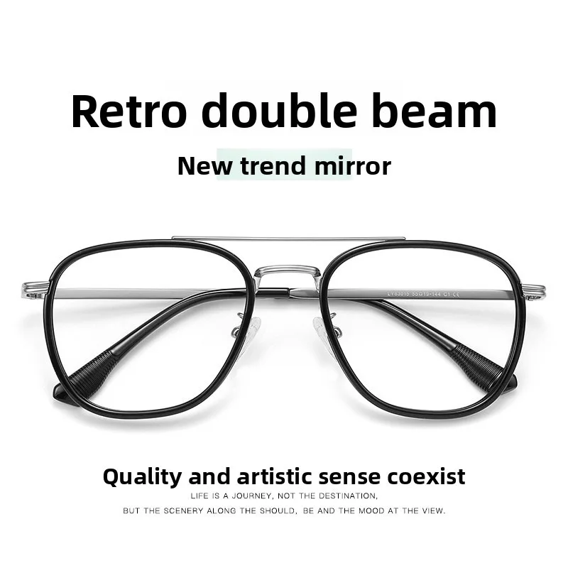55-19 جديد ريترو مزدوج شعاع الطيار نظارات الإطار المد مكافحة الأزرق نظارات مسطحة المرأة قصر النظر الاستجماتيزم النظارات الطبية #4