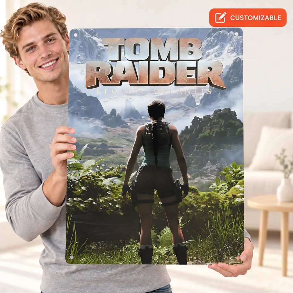 Tomb Raider Legacy Of Atlantis Game Textured Metal Poster Customized Aluminum Sign Painterly Illustration Wall Art For Bedroom