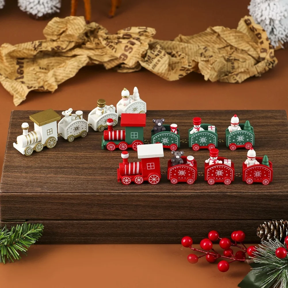 

Tabletop Display As Shown Christmas Train Decoration Charming Painted Design Sturdy Wood Material Christmas Decorations
