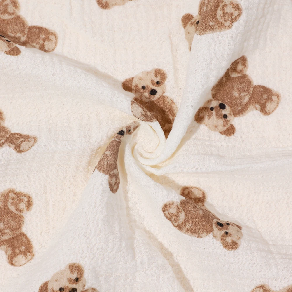 Cute Bear Wrap Baby Newborn Cartoon Warm Wrap Soft Cuddly Double Layer Cotton Yarn Bear Printed Baby Blanket Swaddle Bath Towel