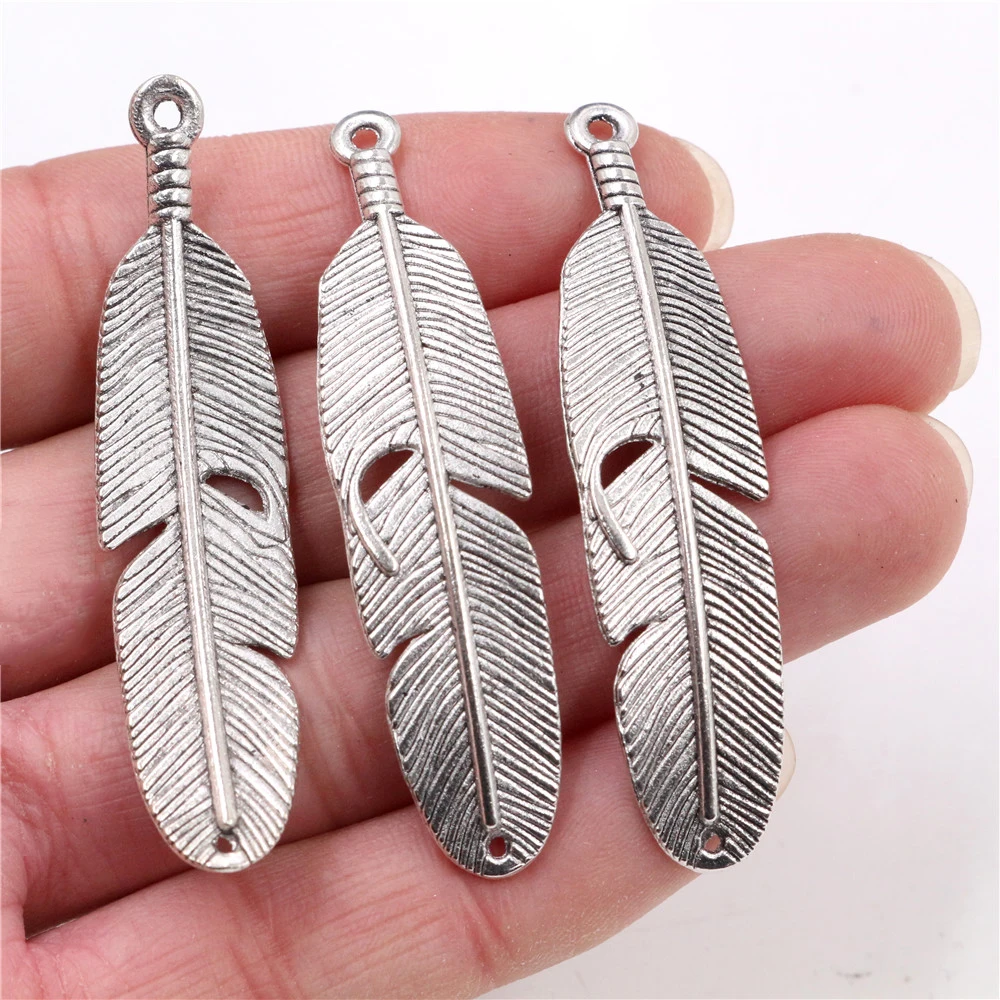 57x13mm 5pcs Antique Bronze and Antique Silver Plated Feather Style Connector Handmade Charms Pendant:DIY for bracelet necklace