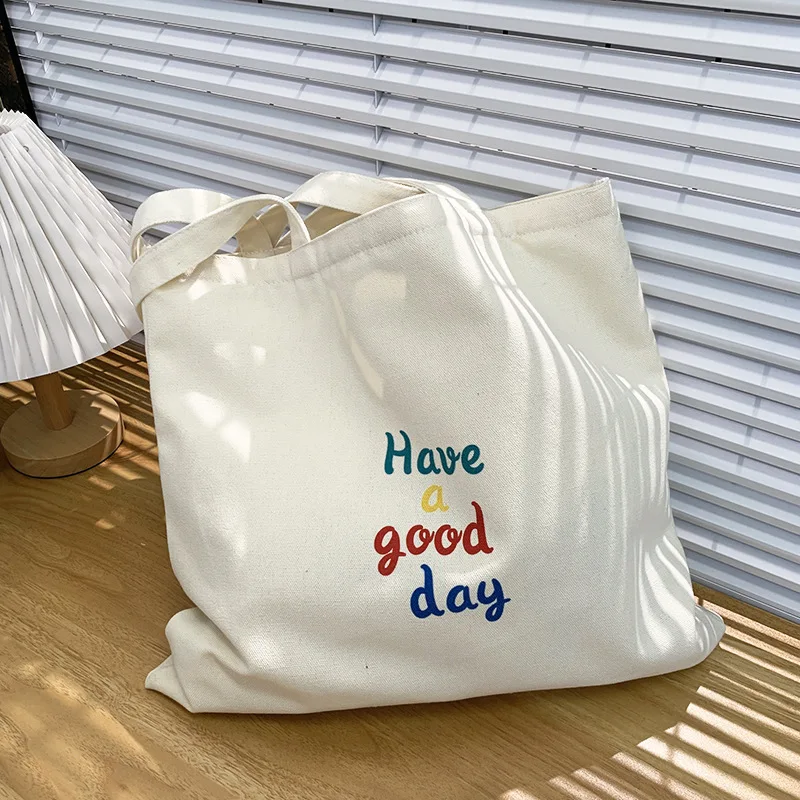 

Портативные женские сумки для покупок большой емкости, простые женские холщовые сумки с буквенным принтом, повседневные сумки на плечо для девочек-студентов