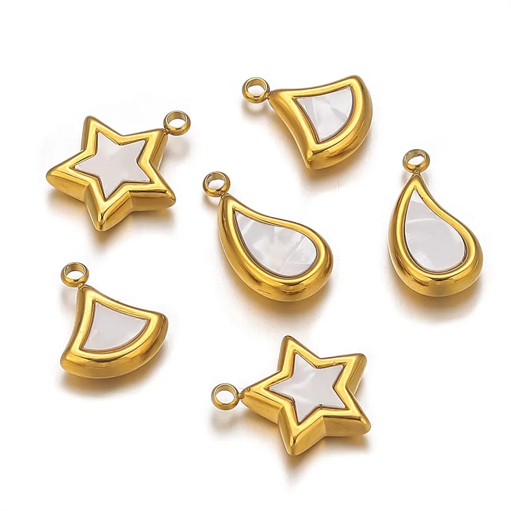 5pcs Stainless Steel Charms White Shell Butterfly Heart Waterproof DIY Earrings Necklace Women Jewelry Making Wholesale Material