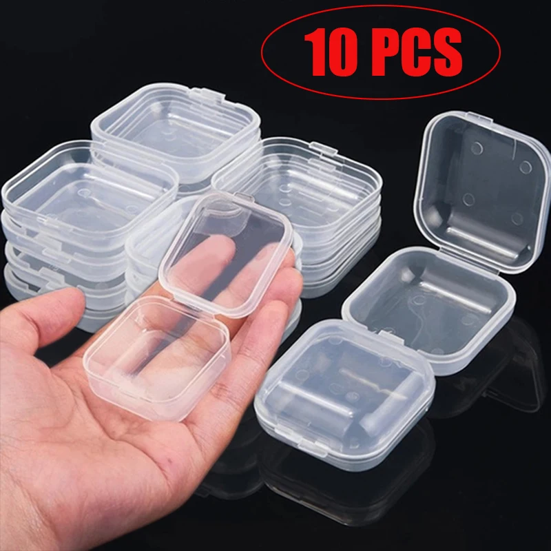

10PCS Small Plastic Storage Box for Jewelry Beads Earring Ring Jewelry Container Transparent Mini Square Box Case Container