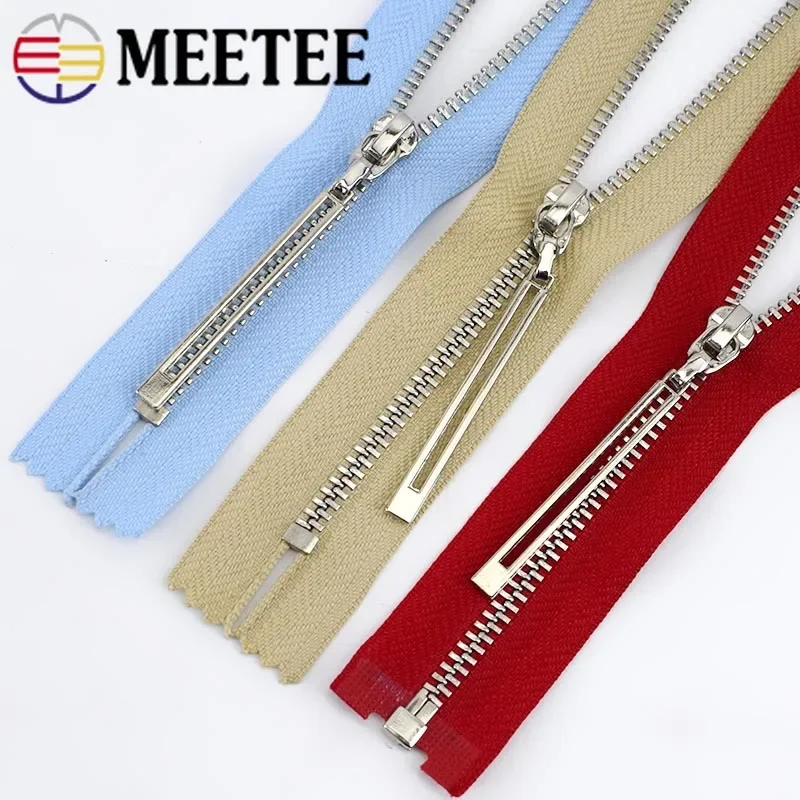 Meetee 2Pcs 3# Metal Zipper Silver Tooth 15/18/20/25/30/40/50/60/70cm Auto Lock Zippers DIY Bags Clothing Sewing Accessories