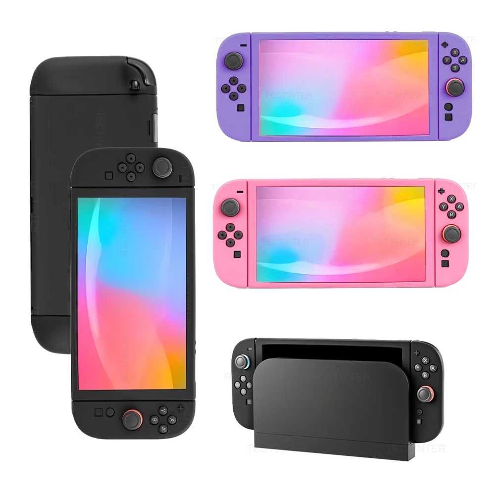 Capa de pele para nintendo switch 2 console, capa protetora dividida de silicone completa para switch 2, acessórios antiderrapantes