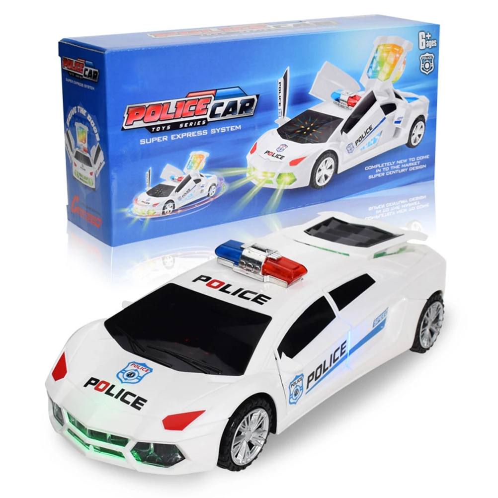 

1pc Led Light For Kids Electric Multifunctional Music Police Car 360 Degree Rotary Wheels Auto Open Door Mini Police Car