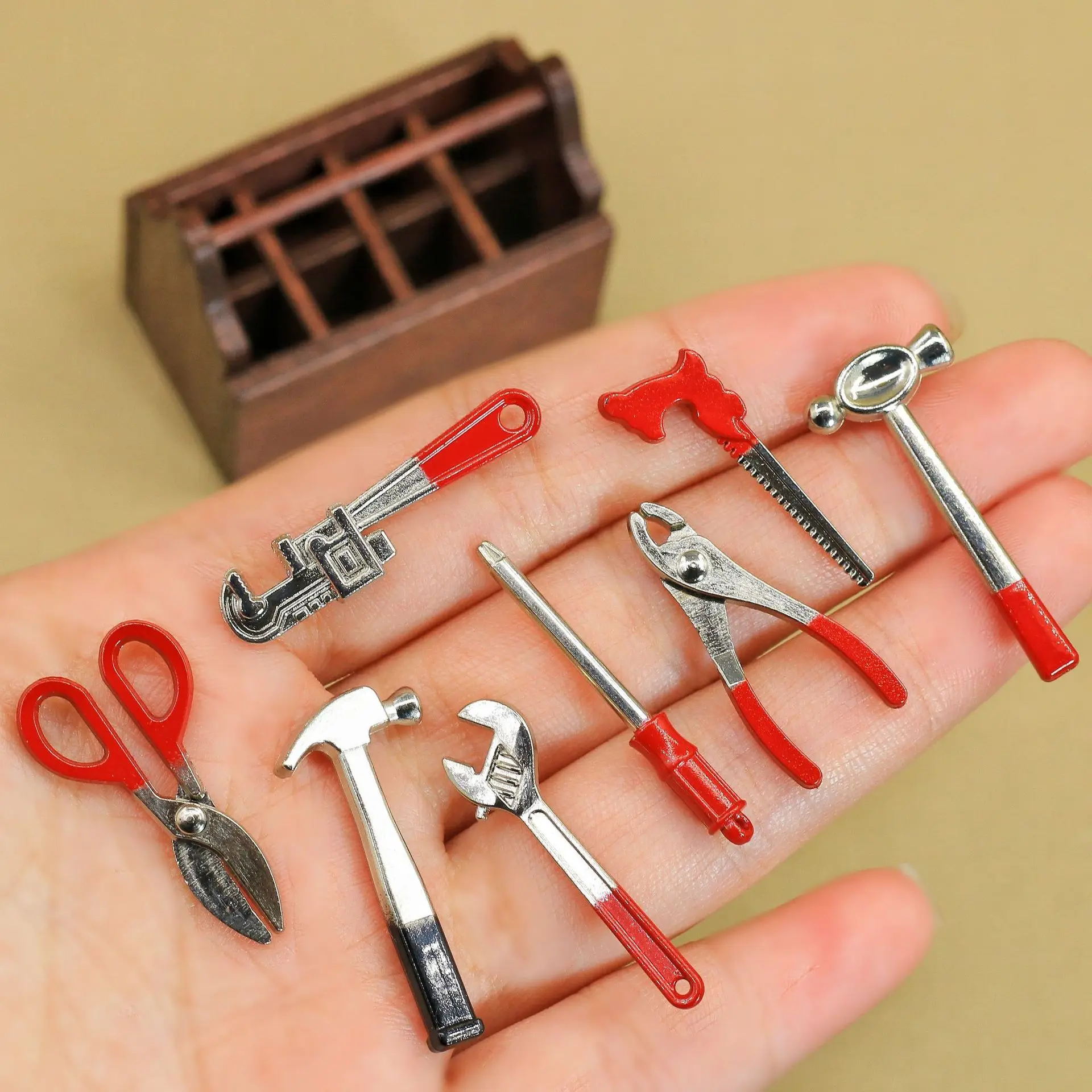 Dollhouse Miniature Accessory Set: 8-Piece Alloy Tool Kit Model