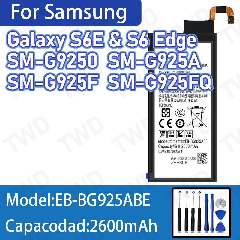 EB-BG925ABE 2600mAh Large capacity Battery For Samsung Galaxy S6 Edge  Batteries New High Quanlity+Free Tools