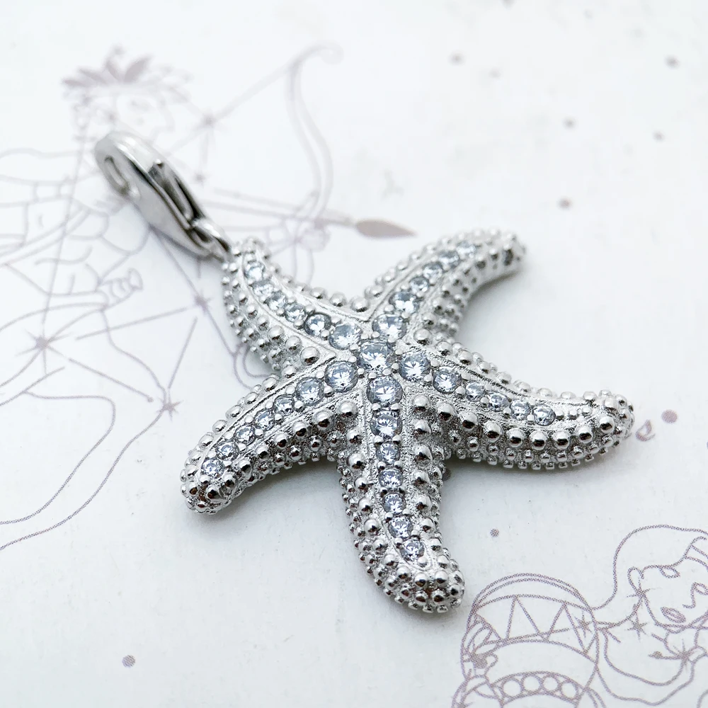 Pendants Starfish Pave,2019 Brand Glam Fashion Jewelry Europe Trendy 925 Sterling Silver Bijoux Accessories Gift For  Woman