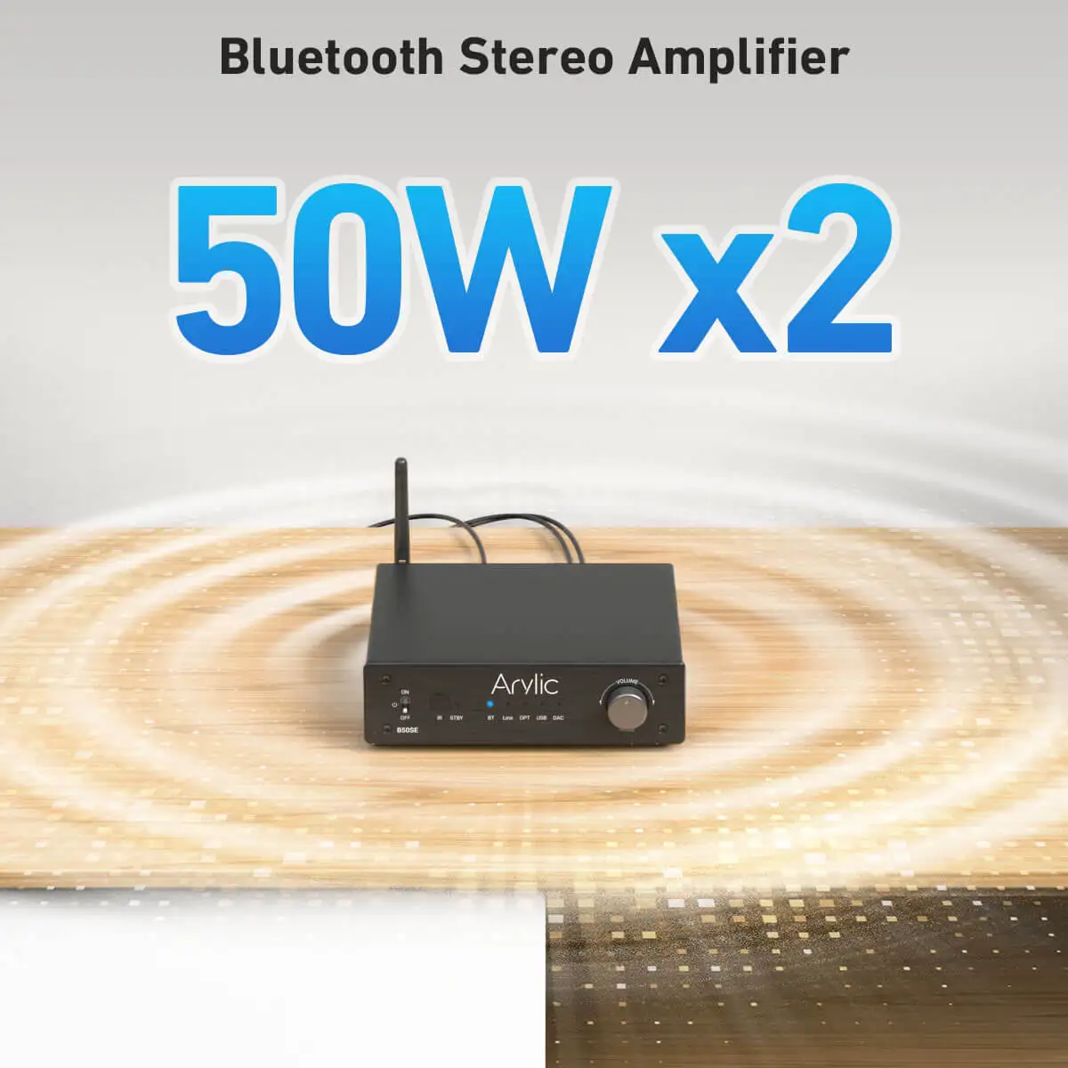 Arylic B50 SE Bluetooth Stereo 50W x 2 Audio Amplifier Receiver 2.1 Channel Mini Class D Integrated Amp for Home Speakers