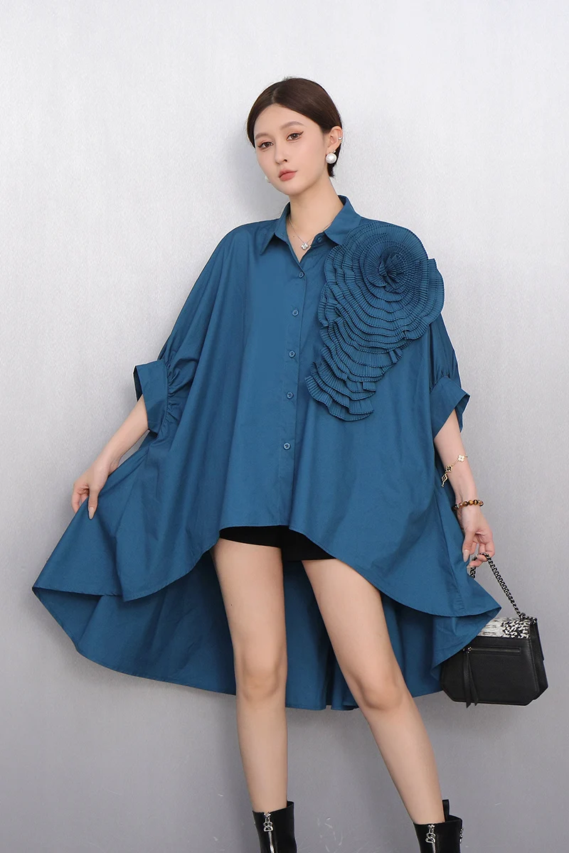 

2025 Spring Summer New Loose Elegant Flower Shirts Women Casual Short Sleeve Top Female Wholesale J1173