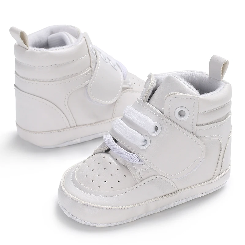 Sepatu kets bayi 0-18 bulan, sepatu Sneakers Fashion bayi baru lahir, sepatu tinggi bertali warna polos bersirkulasi antiselip untuk balita laki-laki perempuan 0-18 bulan