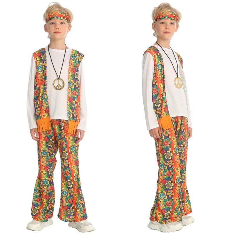 

Retro hippie style Cosplay Carnival Halloween costumes for boys fancy camouflage costumes for party children's show costumes
