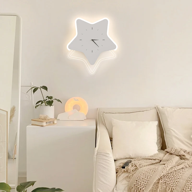 criativo cartoon clock wall light candeeiro led star lampadas de parede para sala de estar infantil quarto study decor lampada de iluminacao interior 01