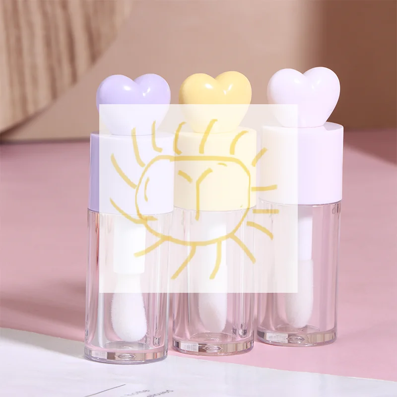 Tubos de brilho labial em forma de coração, fofos e criativos, vazios, faça você mesmo, tubos cilíndricos de bálsamo labial, 4ml com varinha, garrafa de batom recarregável