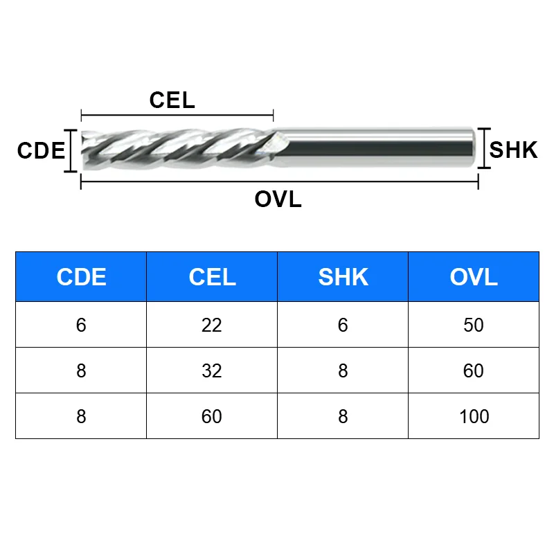 1 PC End Mill 4 ขลุ่ยเครื่องตัดเกลียว 6 มม.8 มม.ทังสเตนคาร์ไบด์เครื่องกัดเครื่องมือสําหรับตัดไม้ MDF 4F Endmills พร้อมชิปขนาดใหญ่ Remover