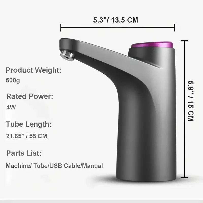 USB 충전 기능이 있는 휴대용 물 디펜서, 자동 전기 펌프, 가정, 사무실, 실외용, 5 갤런