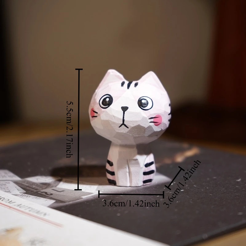 Feline Squad Hand Carved Wood Sculpture Ornament Adorable Cat Collection Therapeutic Desk Decoration Miniatures Special Gift Set