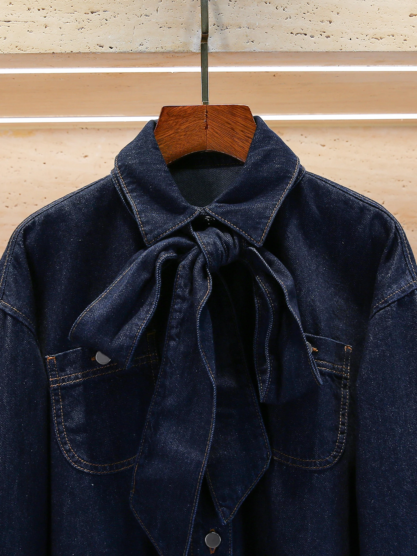 

M Home Southern Oil High End Women's Casual Knot Tie Denim irt Top Fem Autumn 2025 Commute Sle Loose Fit
