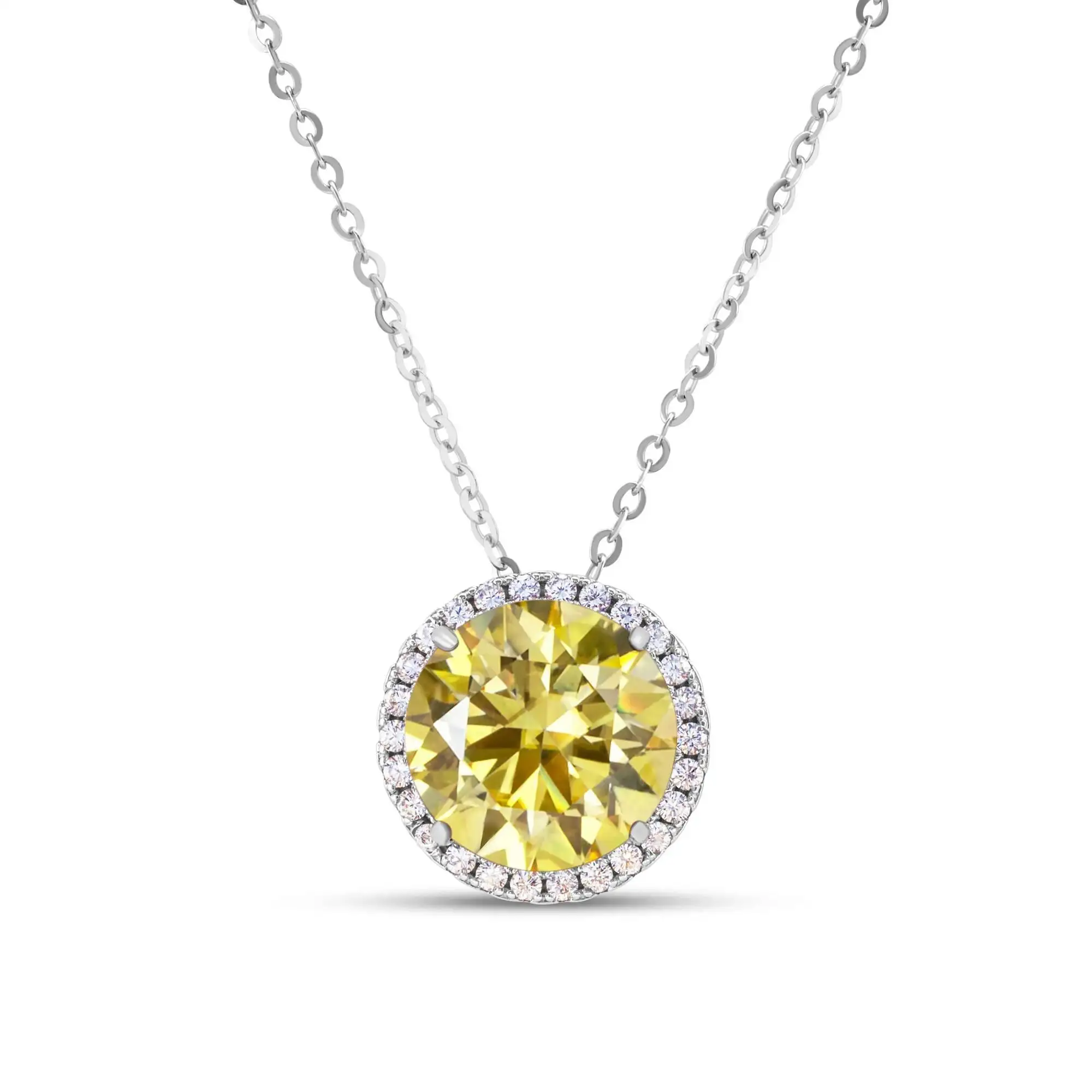 5 Karat geschliffener D Moissanit Diamant-Anhänger Halskette, runde Fassung, 925er Sterlingsilber Schlüsselbeinkette für Damen – Detail 1